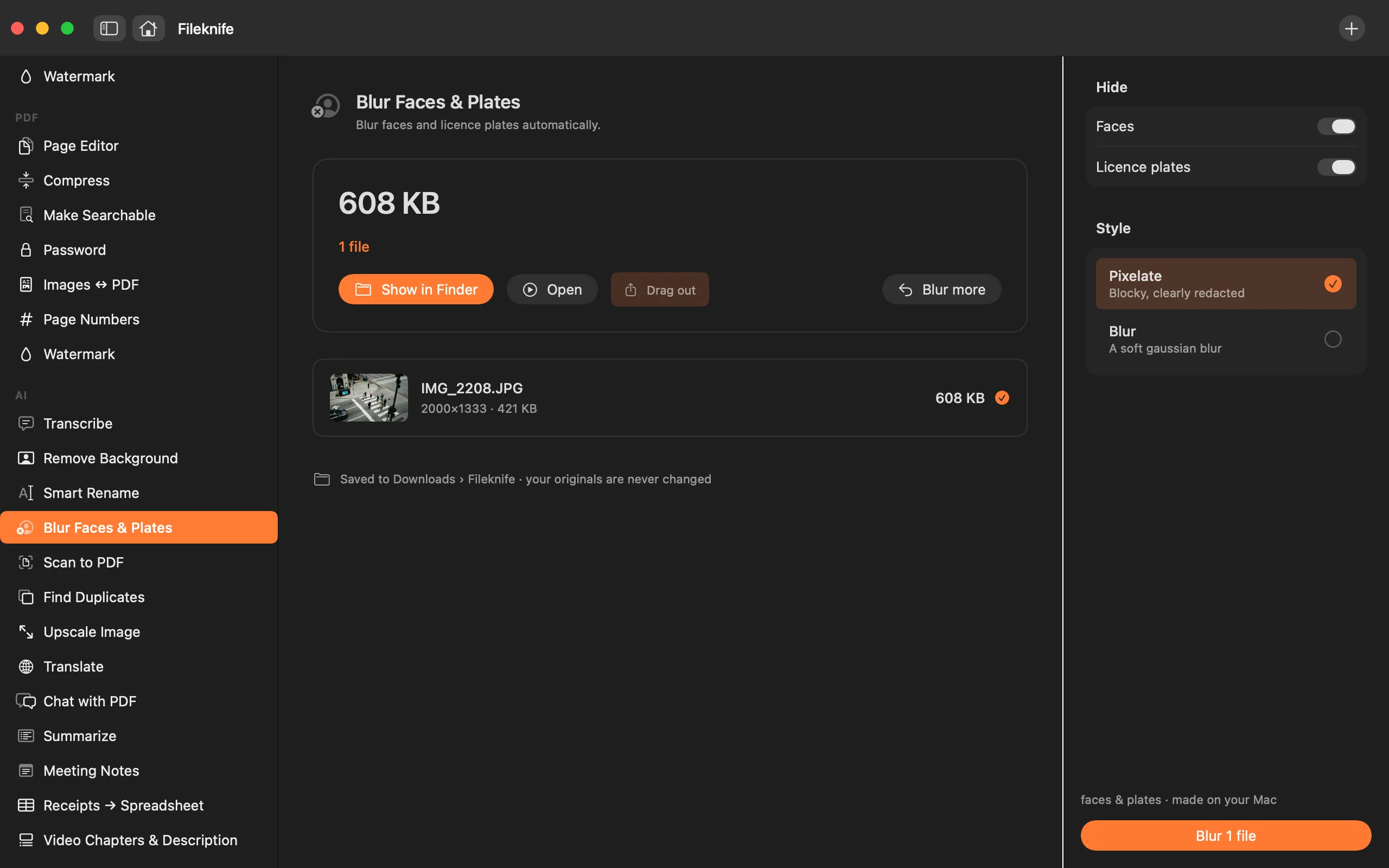 Fileknife showing Blur Faces & Plates.
