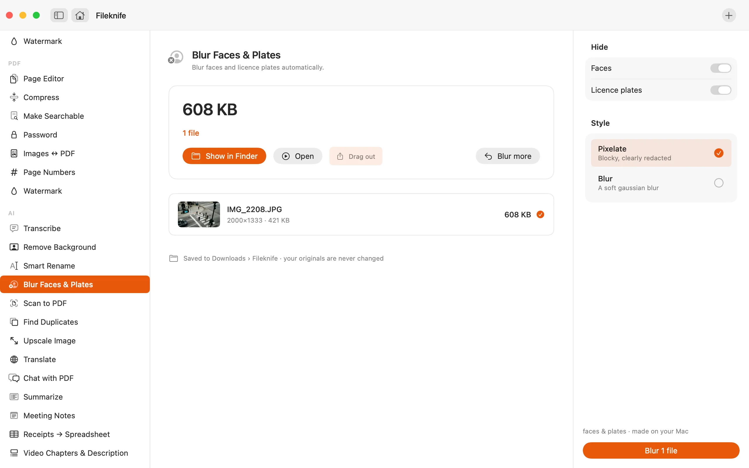 Fileknife showing Blur Faces & Plates.