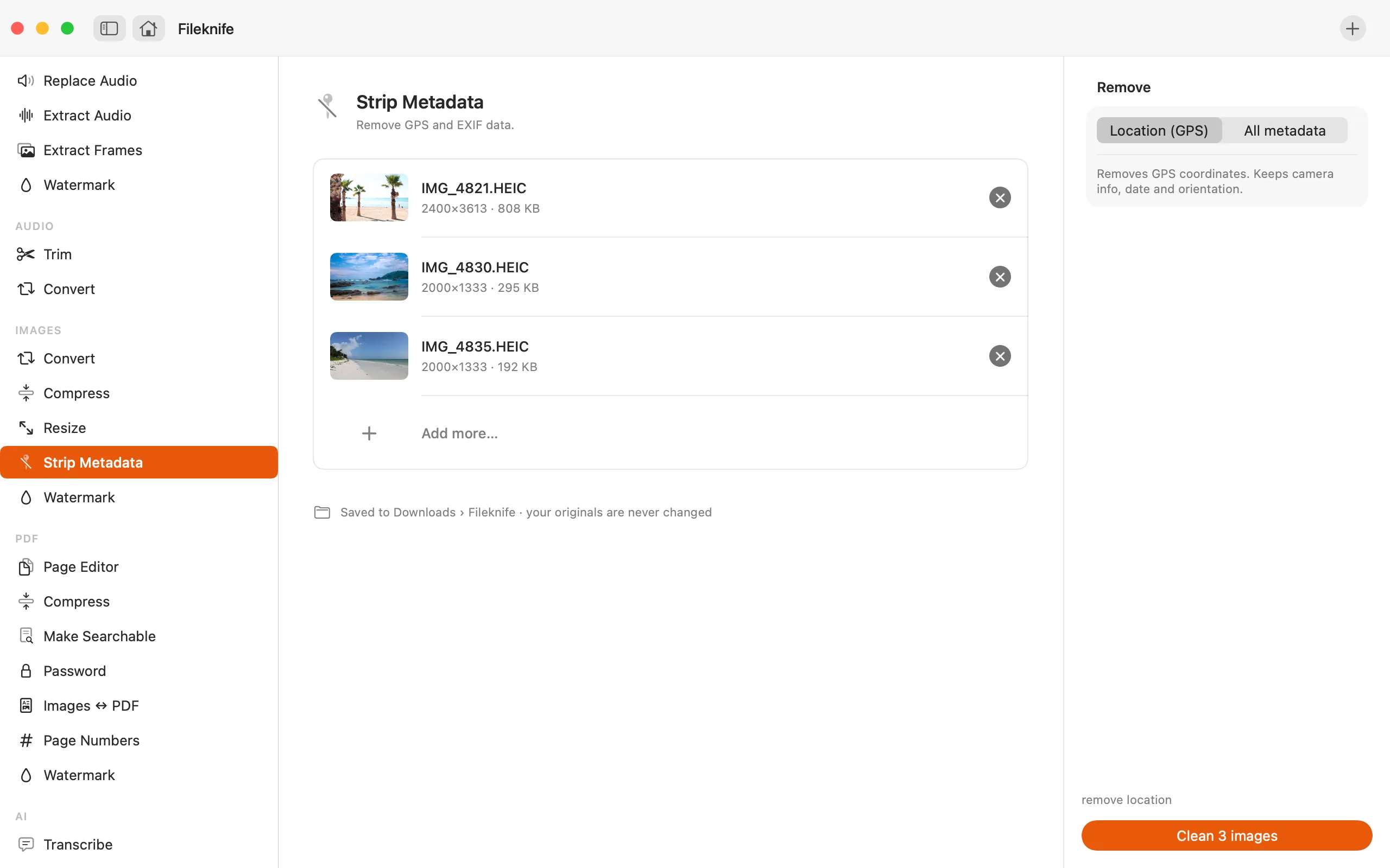 Fileknife showing Strip Image Metadata.