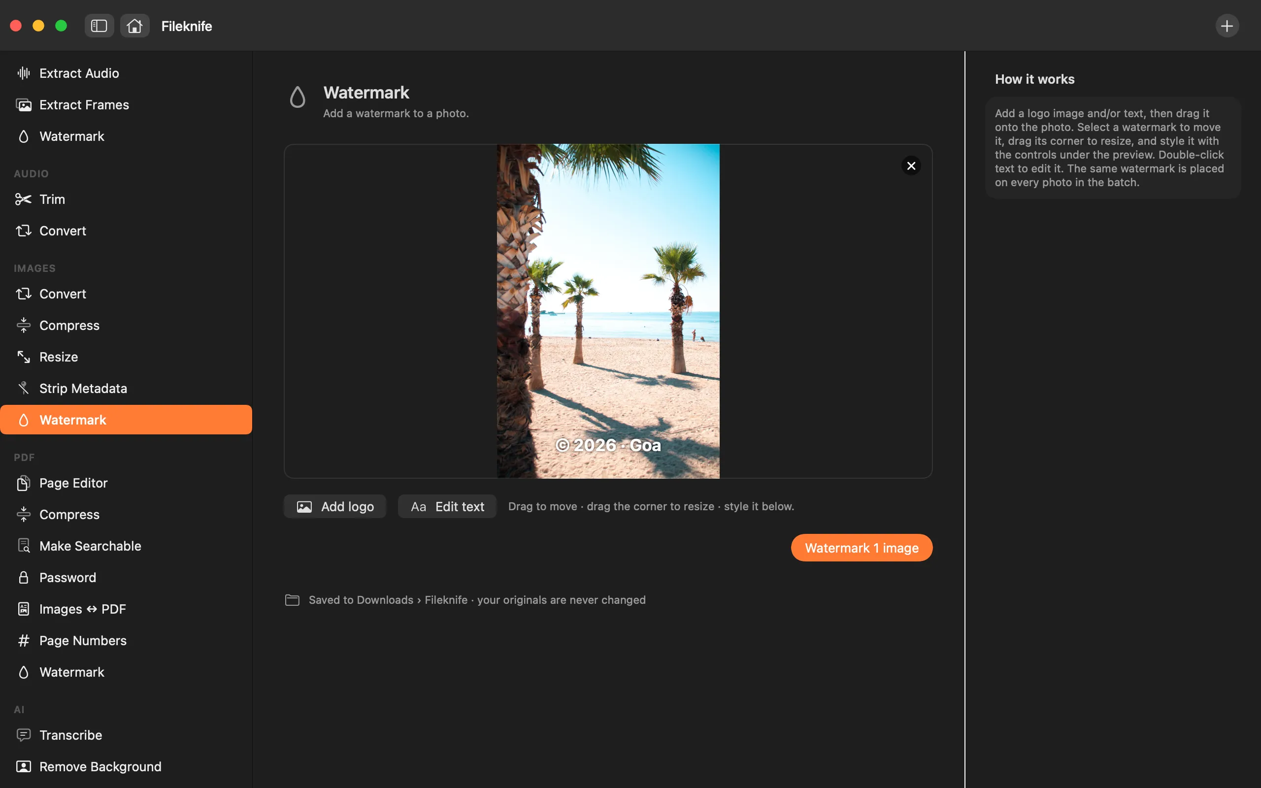 Fileknife showing Watermark Image.